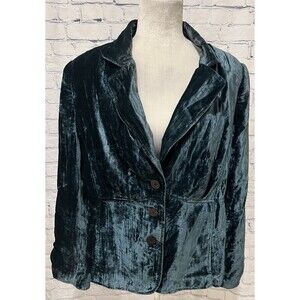 Lane Bryant Crushed Velvet Blazer Lined Deep Teal 3 Button Size 16